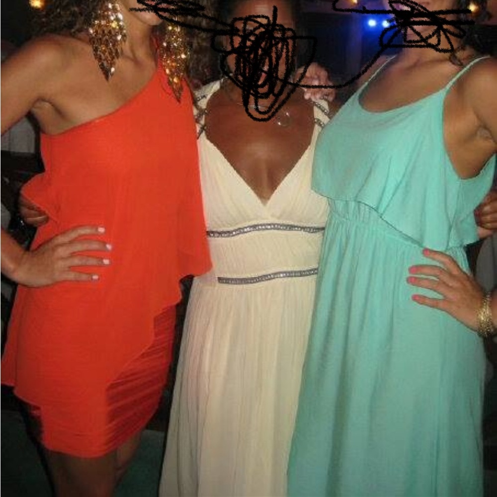 Bebe Red/ Orange One Shoulder Cocktail Dress - Picture 12 of 12